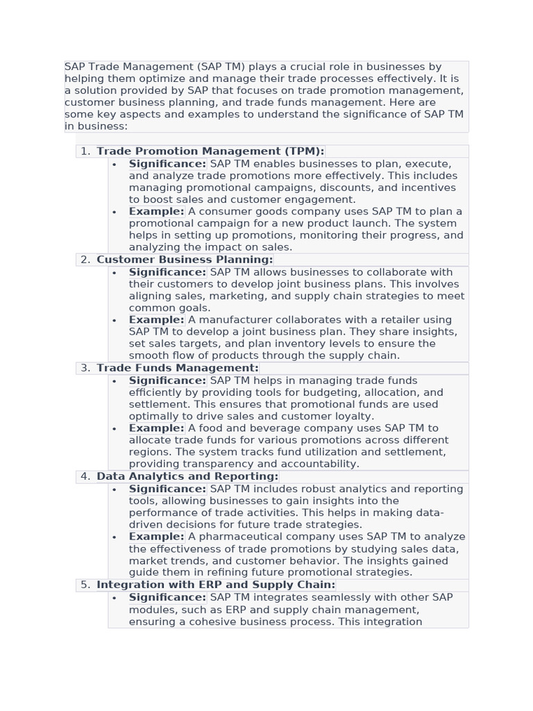 SAP Trade Management Significance | PDF | Supply Chain | Enterprise ...