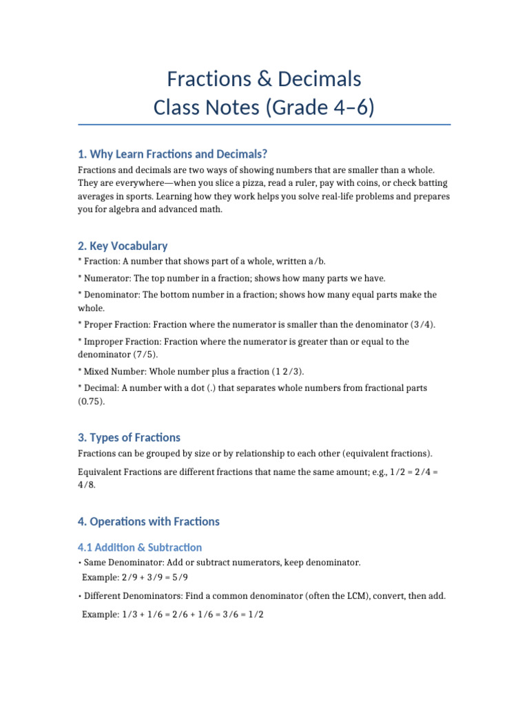 Understanding Fractions and Decimals | PDF | Arithmetic | Mathematics