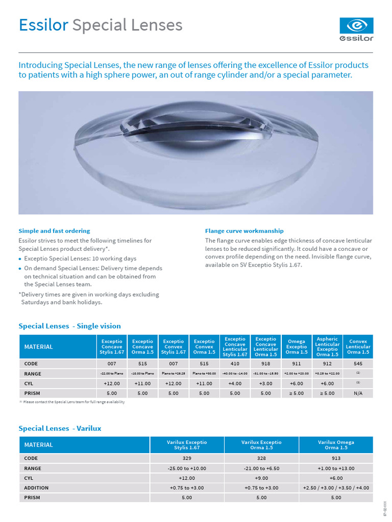 Essilor Special Lenses Overview | PDF | Glass Engineering And Science ...