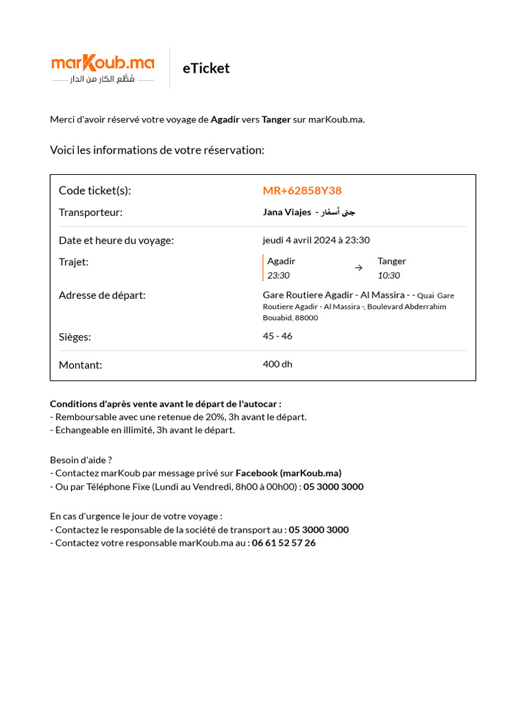Réservation Agadir-Tanger sur marKoub | PDF