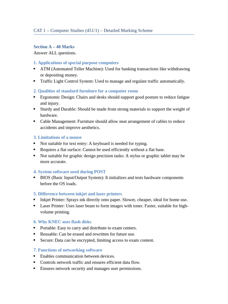 Computer Studies Marking Scheme Guide | PDF | Printer (Computing ...