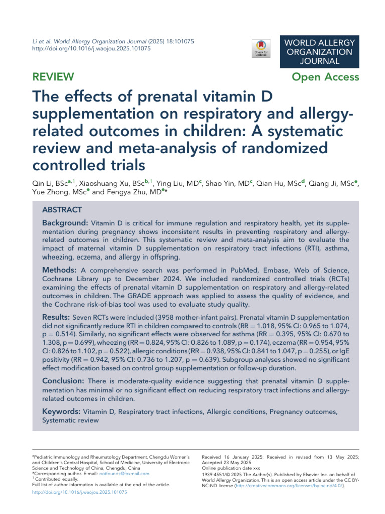 The Effects of Prenatal Vitamin D Supplementation | PDF | Allergy ...