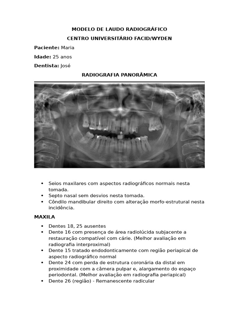 Laudo Radiográfico: Avaliação Dentária | PDF