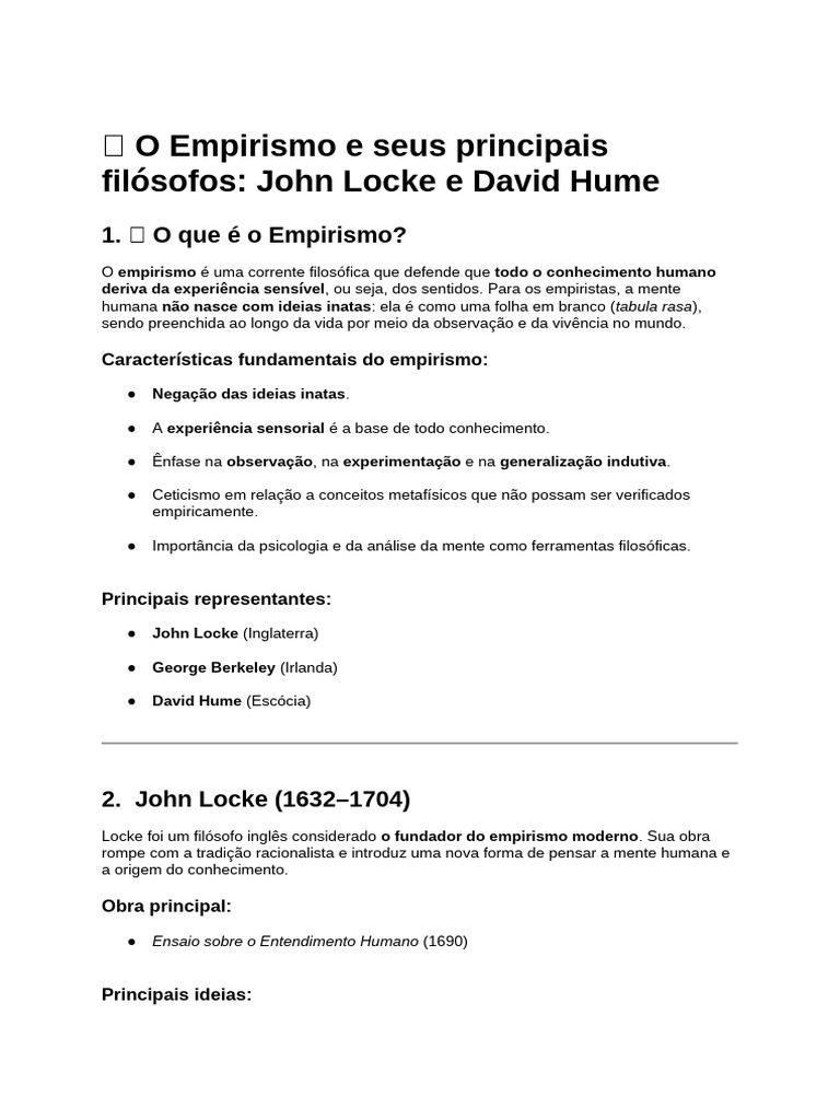 O Empirismo e Seus Principais Filósofos - John Locke e David Hume | PDF ...