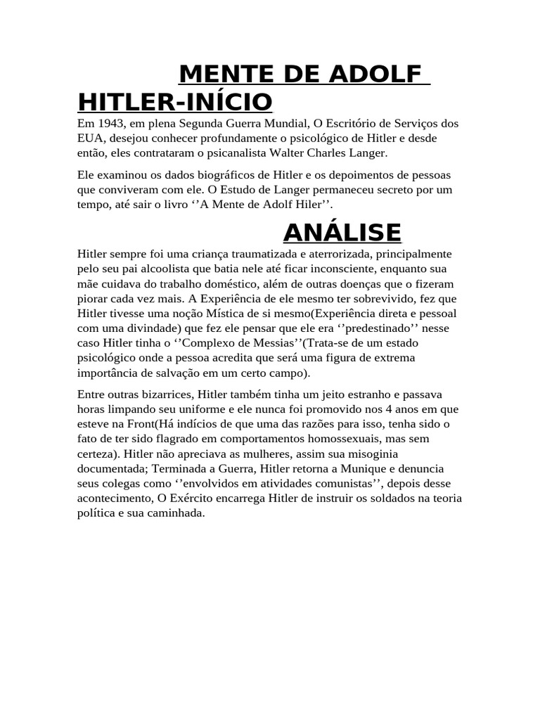 Mente de Adolf Hitler | PDF | Adolf Hitler | Pensamento