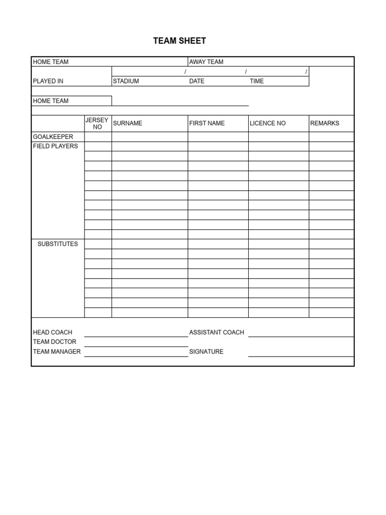Team Sheet - Sheet1 | PDF