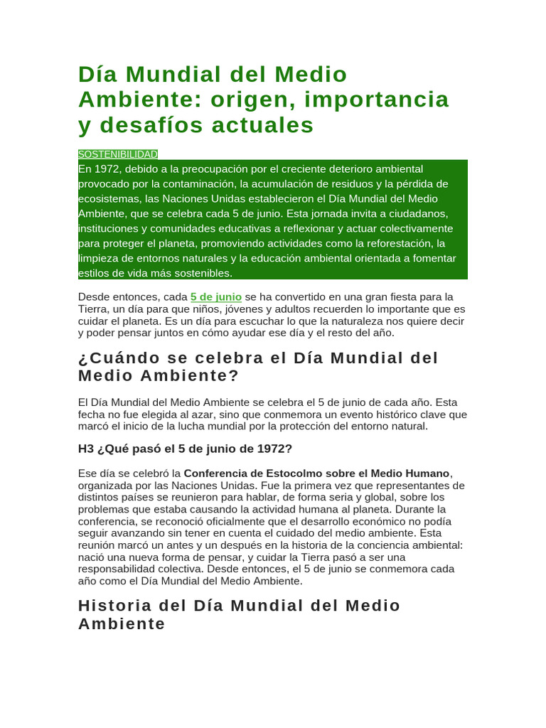 Día Mundial Del Medio Ambiente | PDF | Entorno natural | El plastico