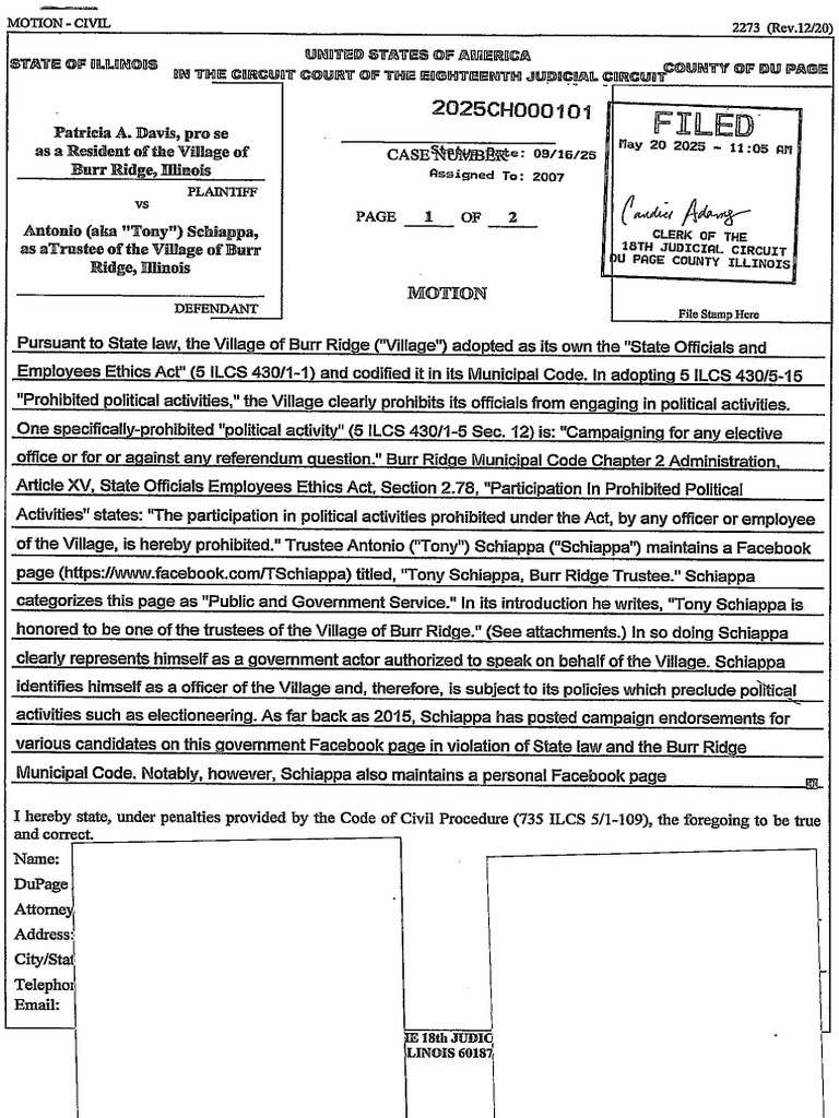 Lawsuit Filed Against Burr Ridge Trustee Tony Schiappa PDF(01)