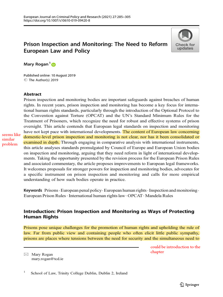 Prison Monitoring and Inspection - Europian Criminology Journal | PDF ...