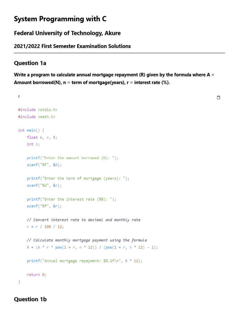 C Programming Exam Solutions - 2021-2022 | PDF | Mortgages | Interest