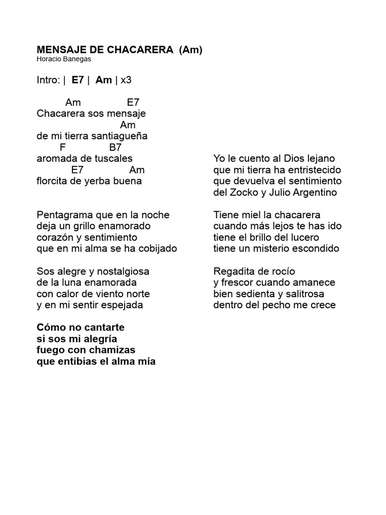 Letra del Mensaje de Chacarera | PDF