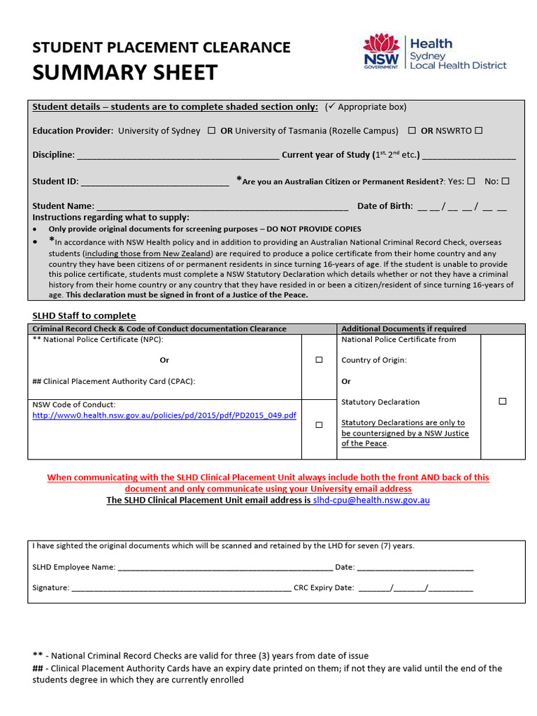 Form-SLHD Compliance Summary Sheet | PDF | Medicine | Medical Specialties