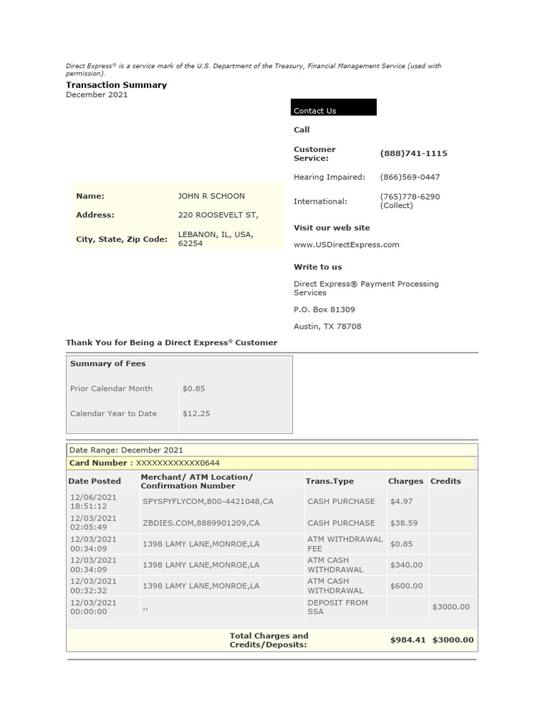 December 2021 Direct Express …