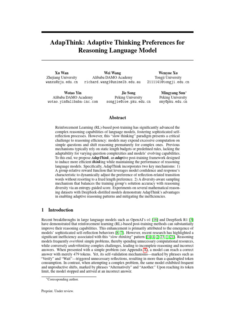 AdapThink: Adaptive Reasoning in LLMs | PDF | Sampling (Statistics ...