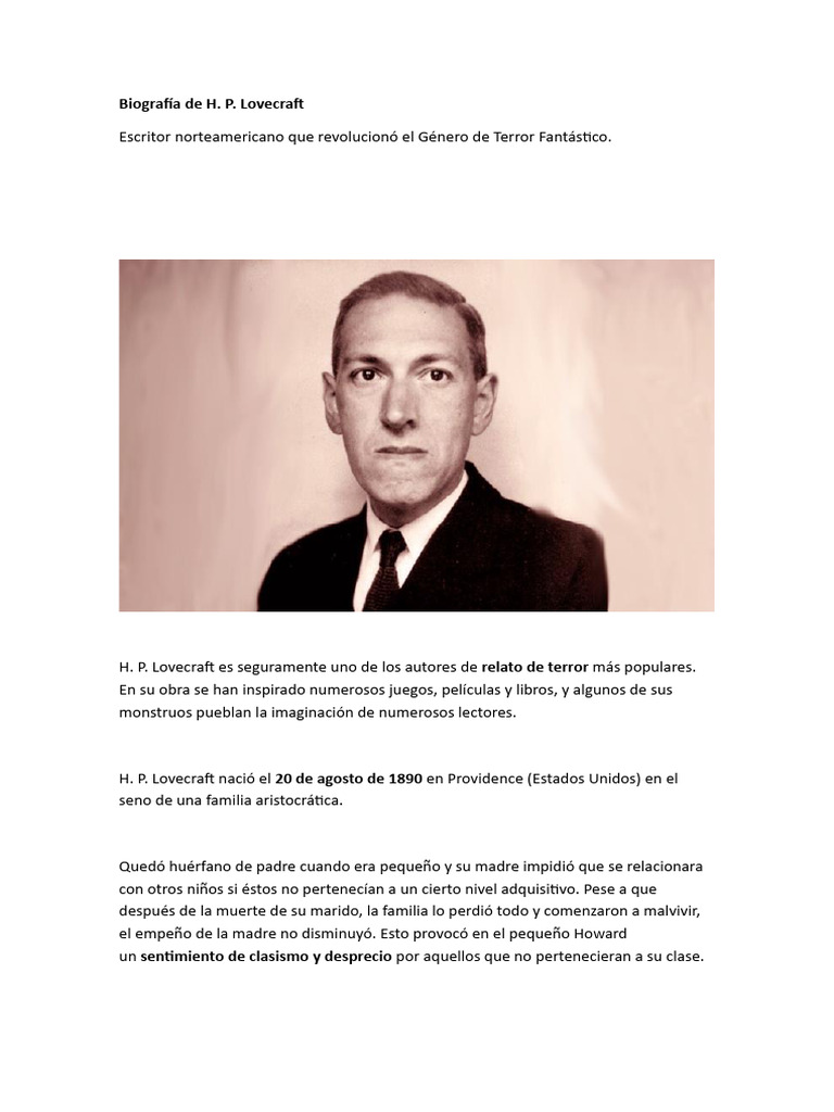 Biografía de H. P. Lovecraft | PDF | HP Lovecraft