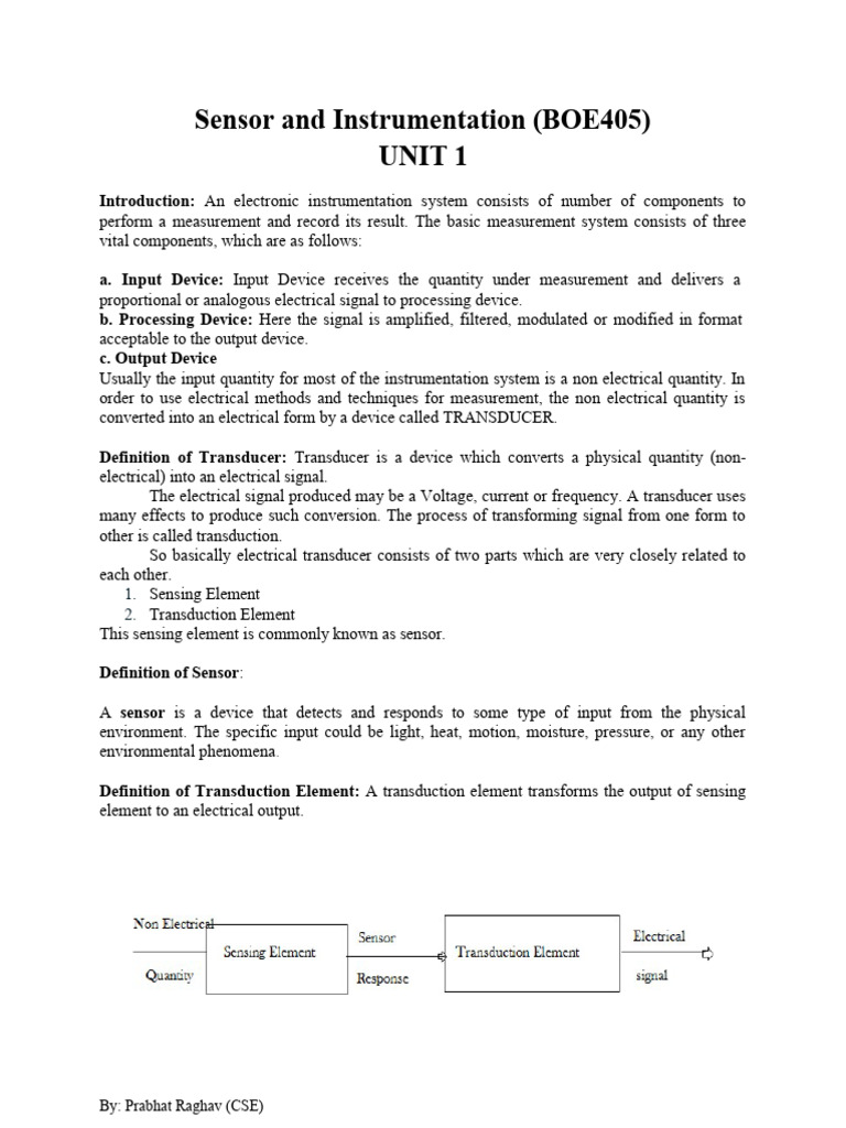 Unit 1: Sensors and Instrumentation Overview | PDF | Sensor | Transformer