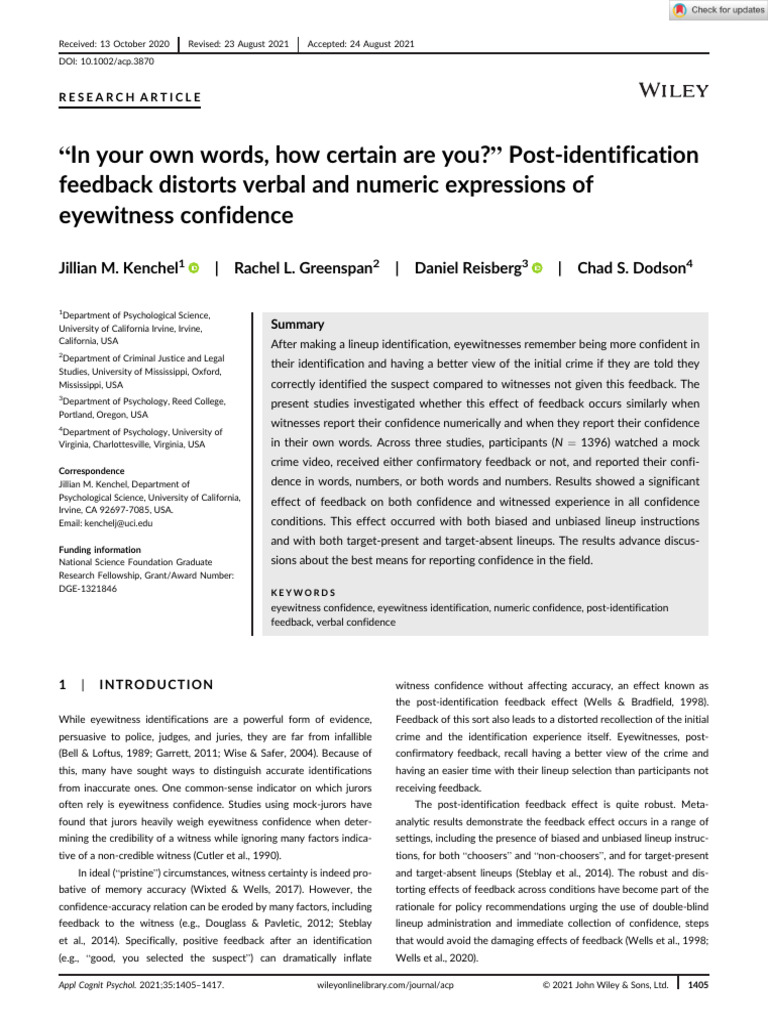 Eyewitness Confidence and Feedback Effects | PDF | Witness | Cognition