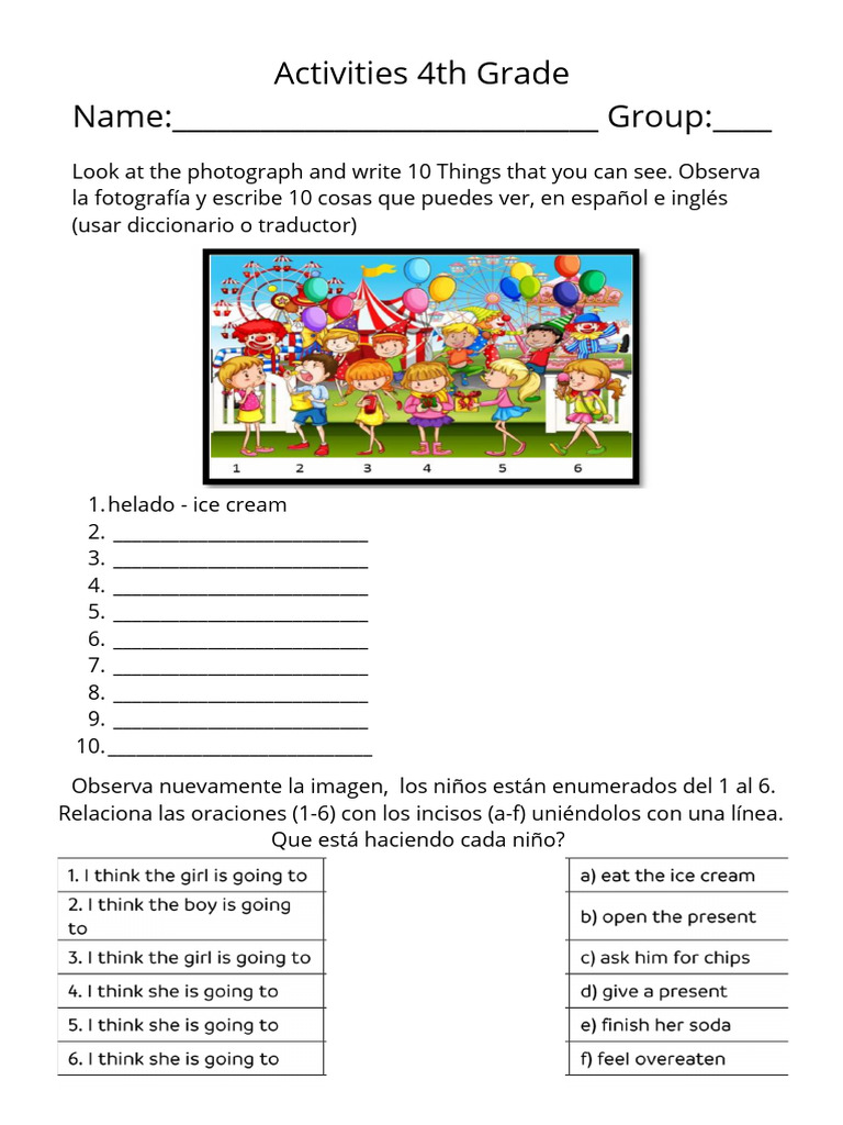 Actividades de Inglés para Cuarto Grado | PDF
