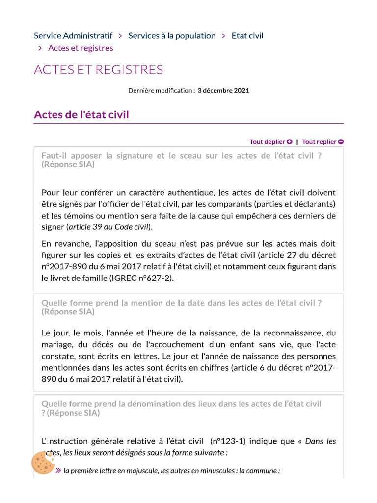 Actes Et Registres Etat Civil | PDF