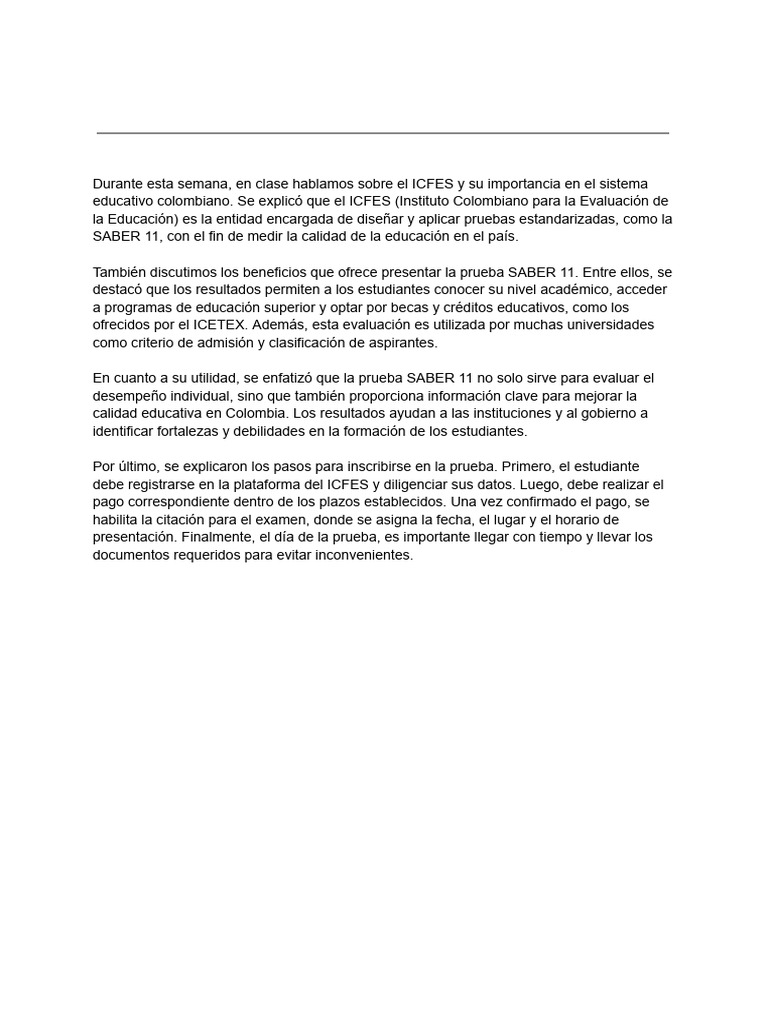 Importancia del ICFES y la prueba SABER 11 | PDF