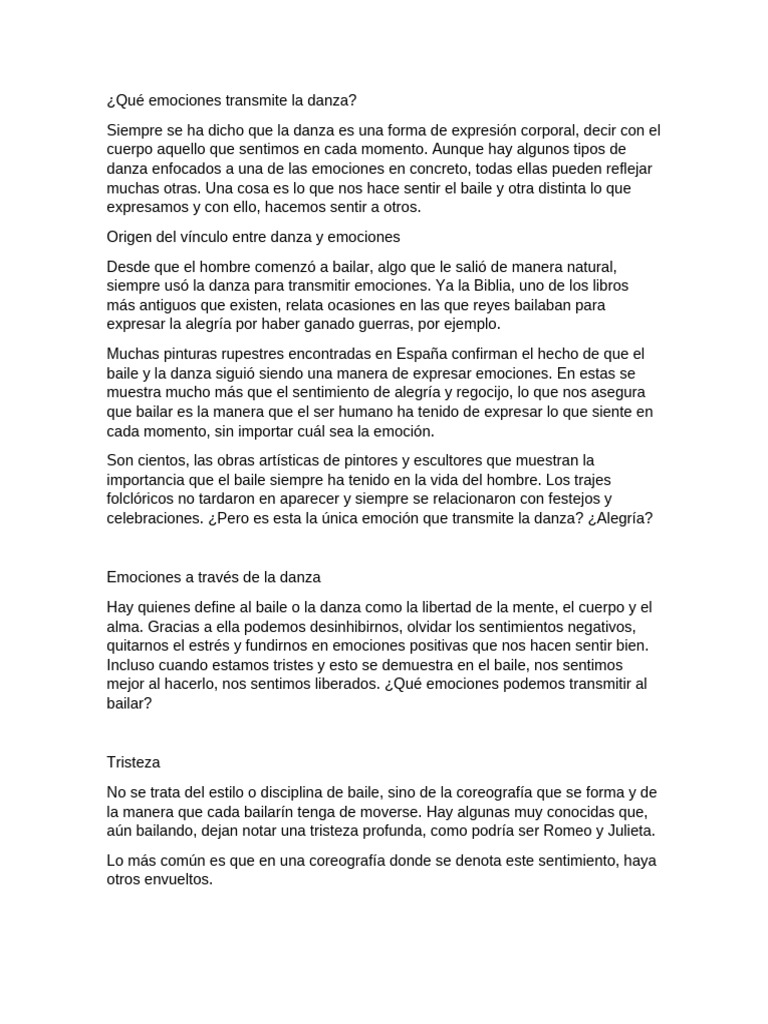 Qué Emociones Transmite La Danza | PDF | Bailes | Las emociones