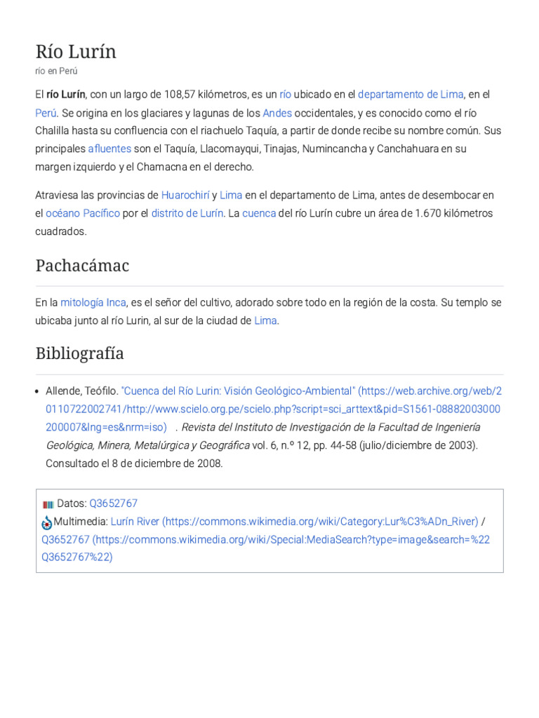 Río Lurín - Wikipedia, La Enciclopedia Libre | PDF