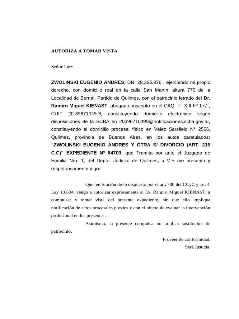 Autorización para Tomar Vista de Expediente | PDF