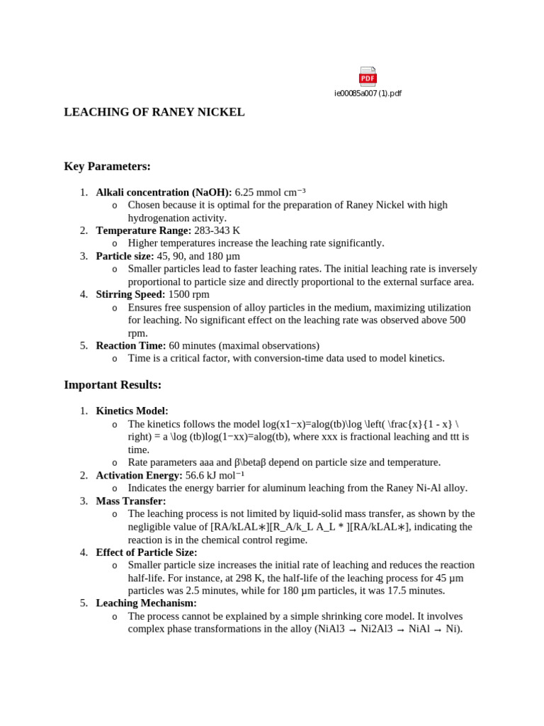 Raney Nickel Leaching Kinetics Analysis | PDF | Chemical Kinetics | Nickel
