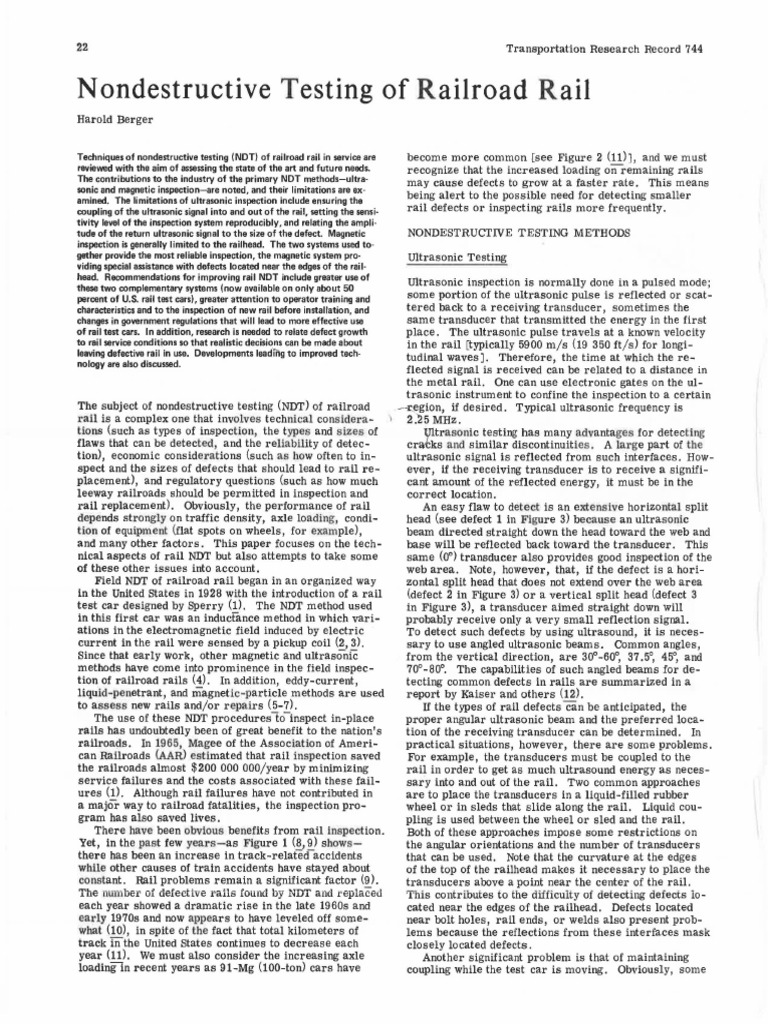 NDT Techniques for Railroad Rail Inspection | PDF | Ultrasound ...