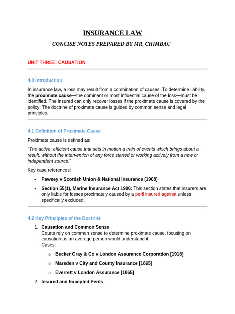 Proximate Cause and Subrogation in Insurance | PDF | Subrogation ...