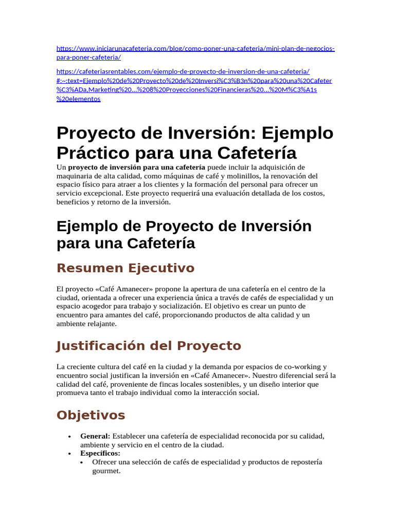 Mini Plan de Negocios para Cafetería | PDF | Plan de negocios | Business