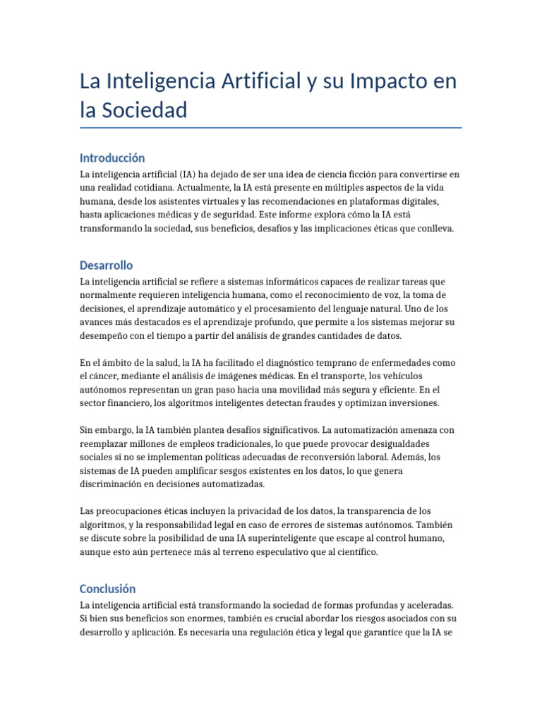 Impacto de la IA en la Sociedad Actual | PDF | Inteligencia artificial ...