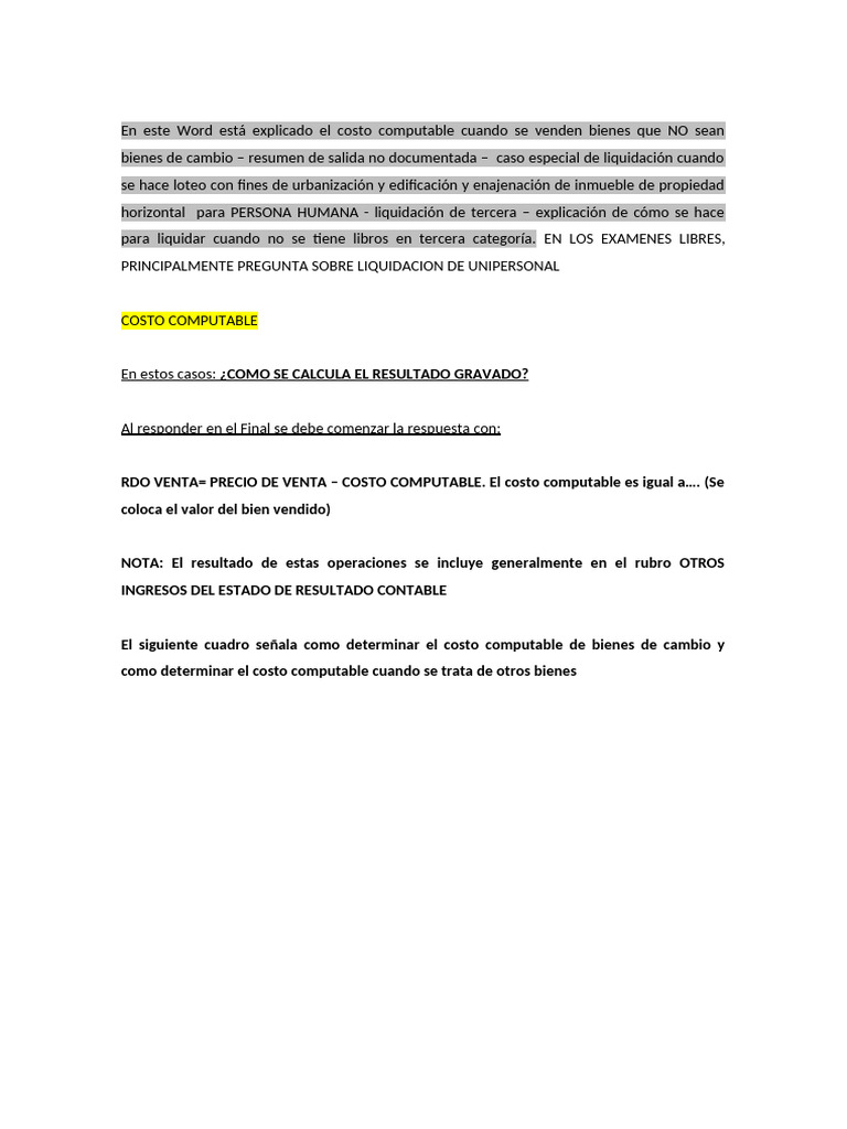 Costo Computable Didactico | PDF | Impuestos | Contabilidad