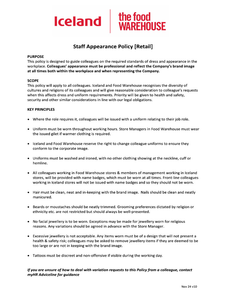 Staff Appearance Policy - Retail | PDF