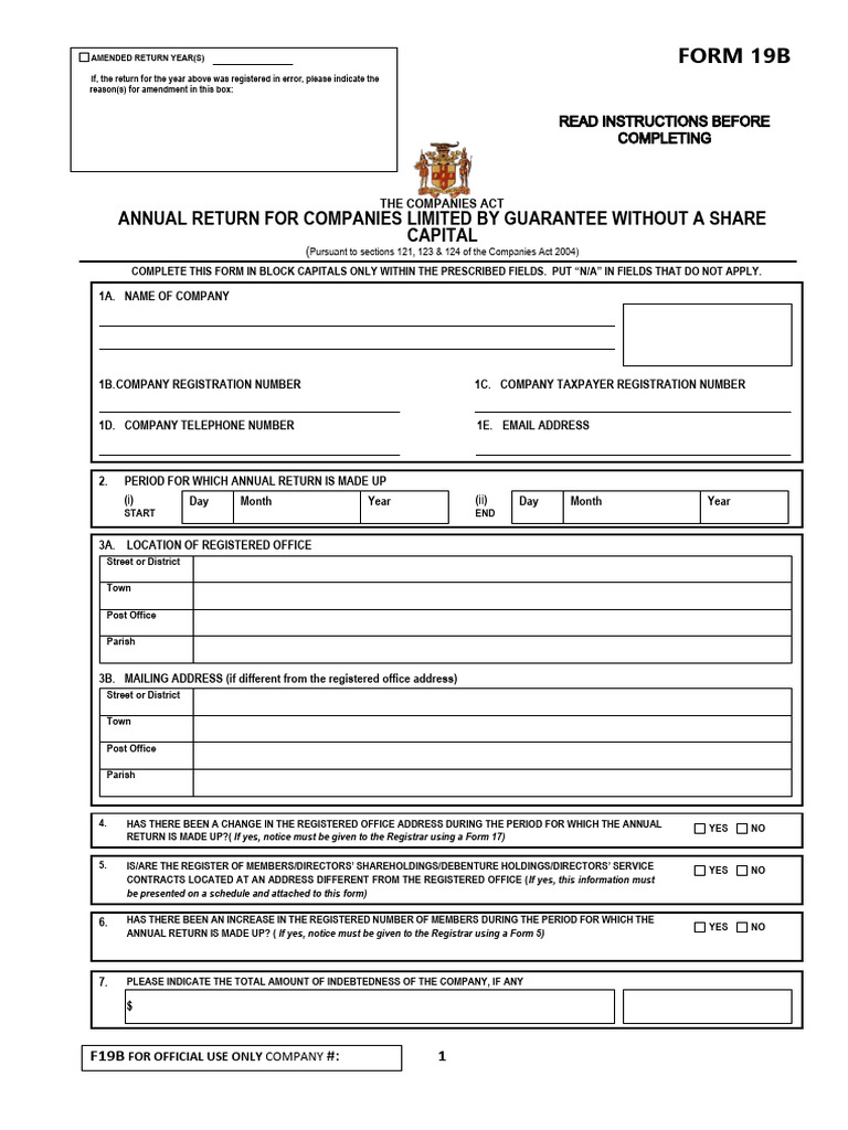 Annual Return Form 19B for Companies | PDF | Government