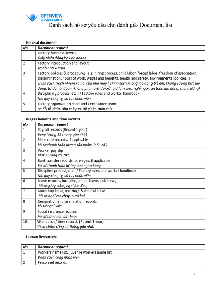 Audit Document Request List - Openview | PDF