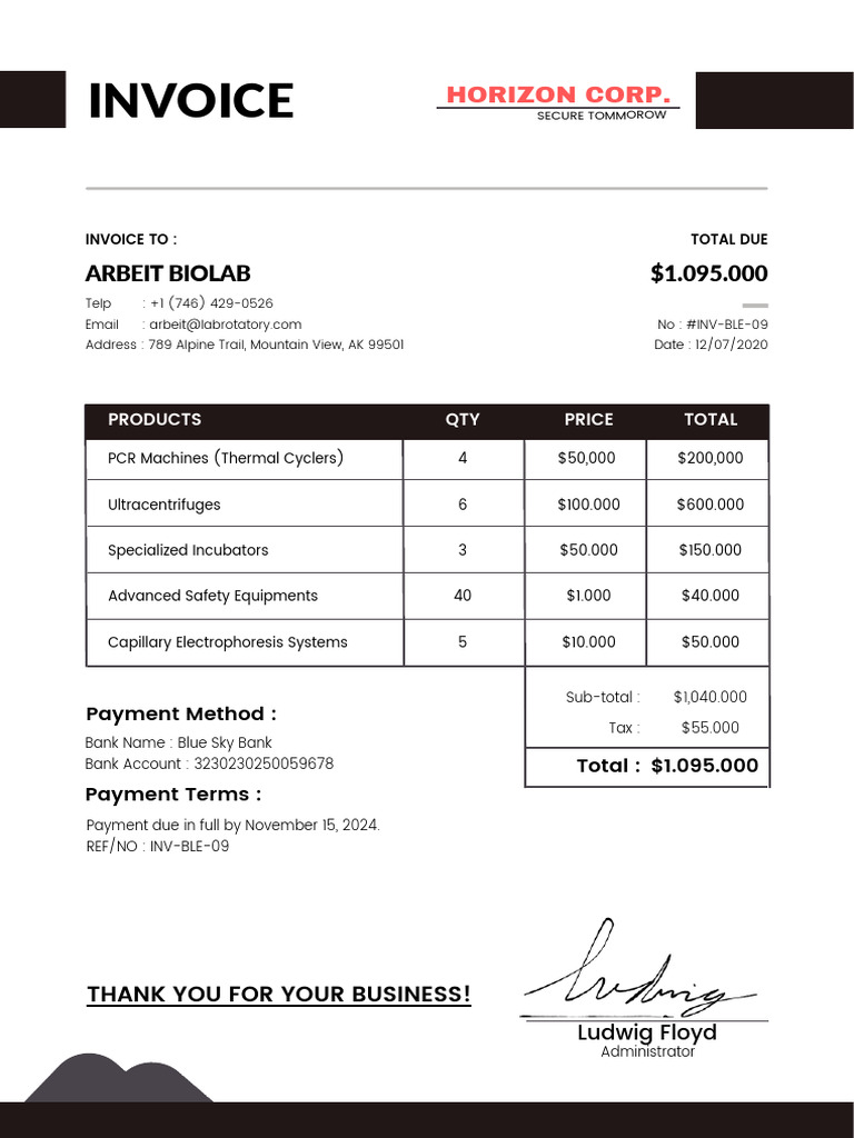 Invoice #INV-BLE-09 for Lab Equipment | PDF