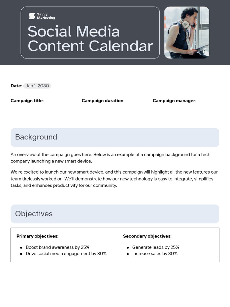 Social Media Campaign Content Calendar | PDF | Target Audience | Brand