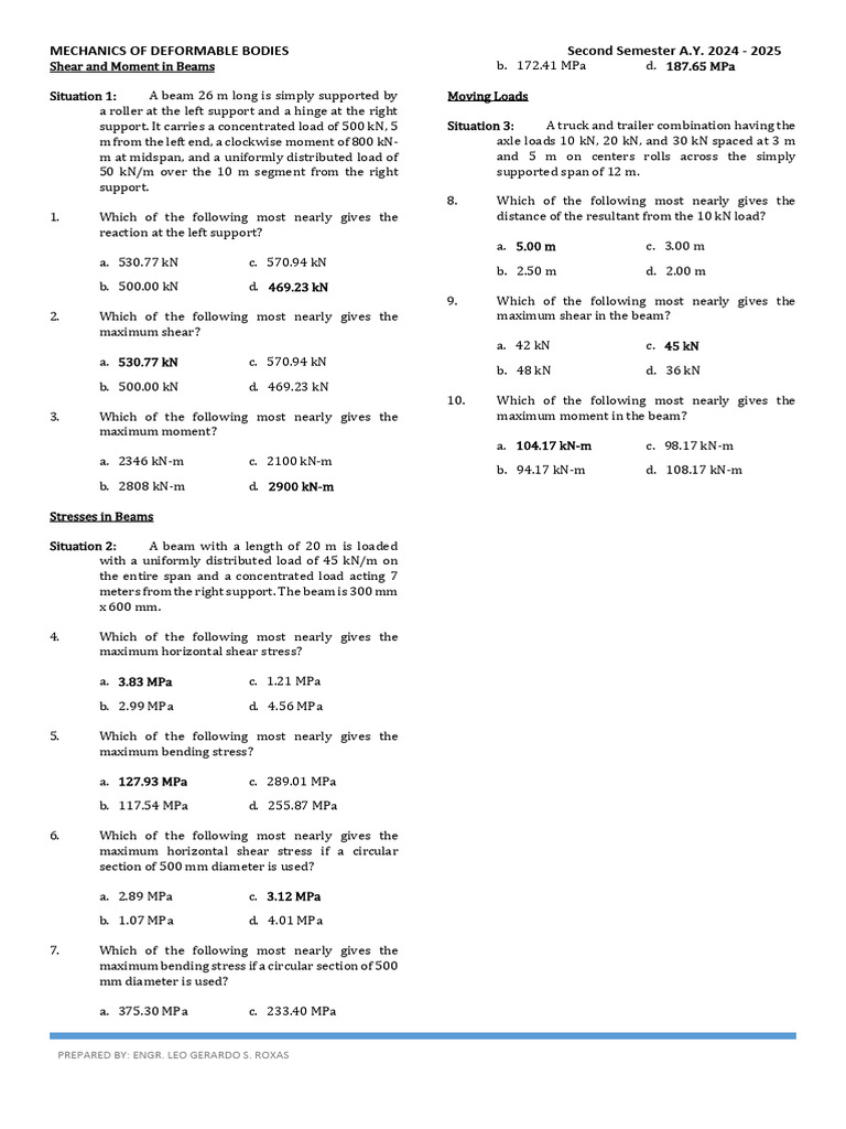 Mechanics of Deformable Bodies Last Lecture | PDF | Bending | Beam ...