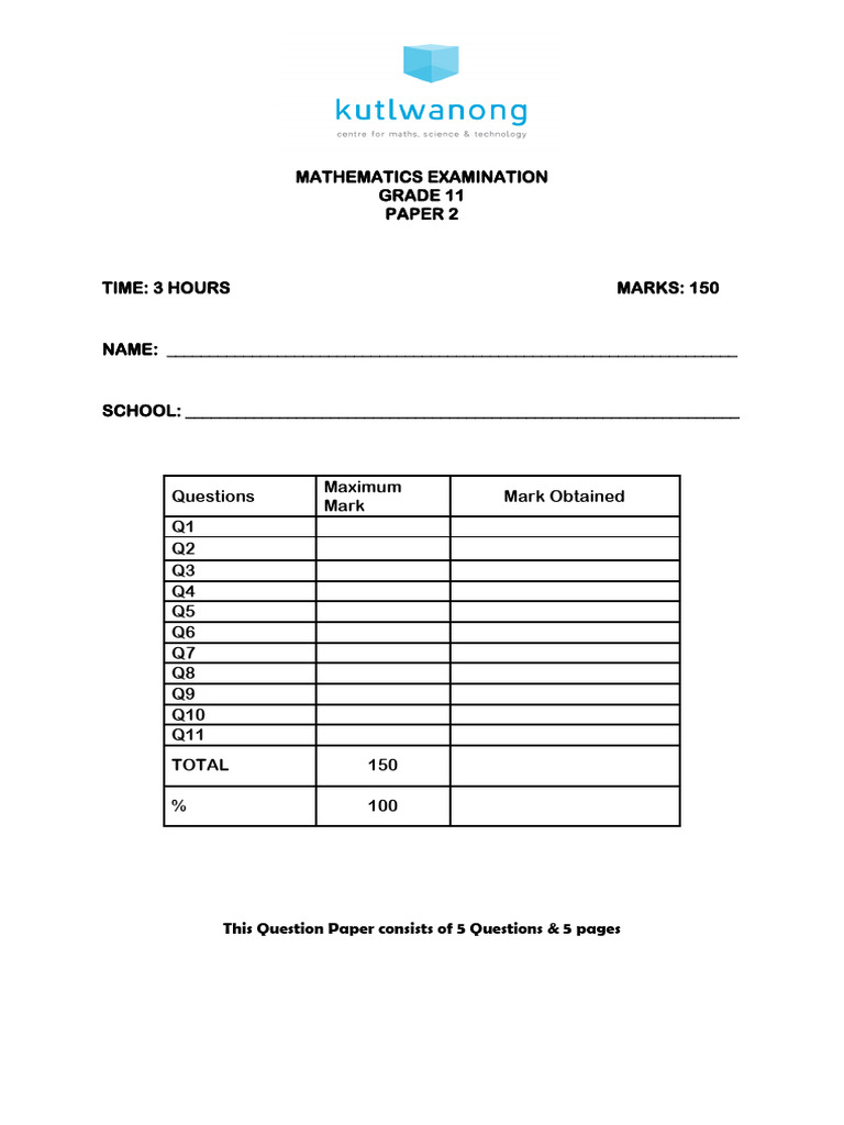 Grade 11 Mathematics Paper 2 Exam 2022 | PDF | Circle | Coordinate System