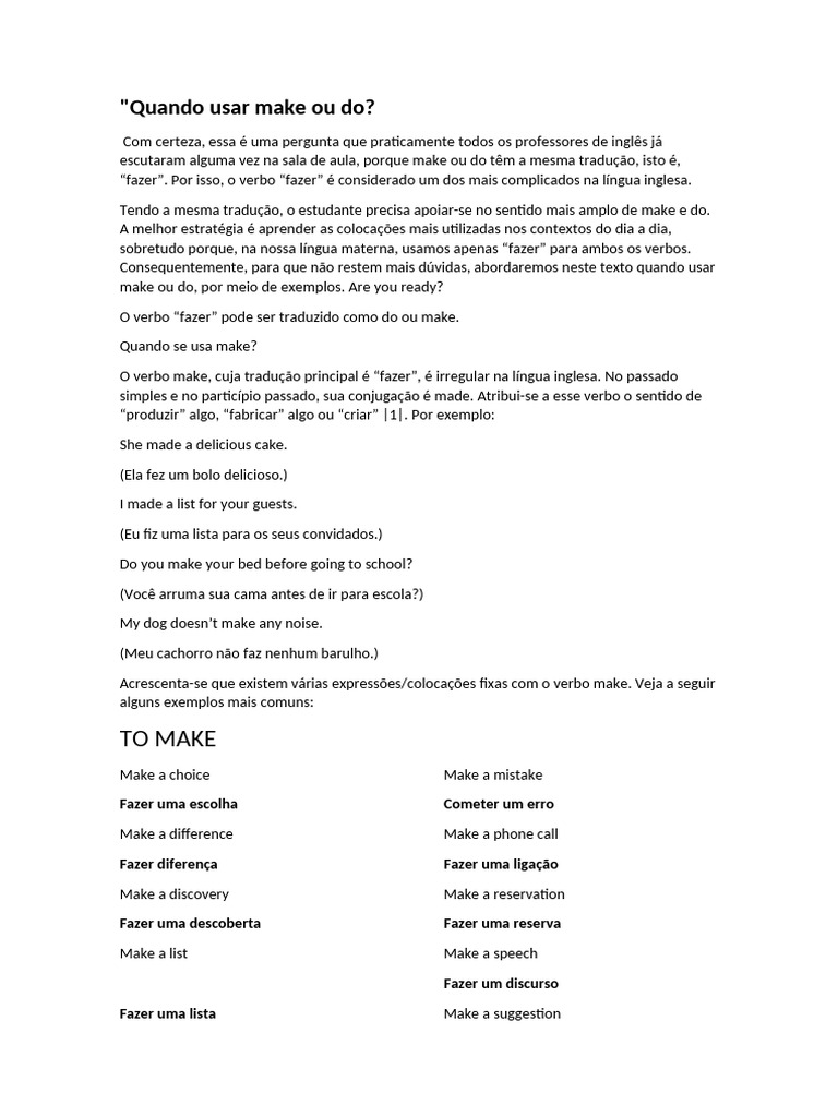 Quando Usar Make Ou Do | PDF | Traduções | Linguística