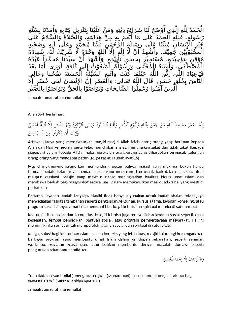 Khutbah Jumat Memakmurkan Masjid Pdf