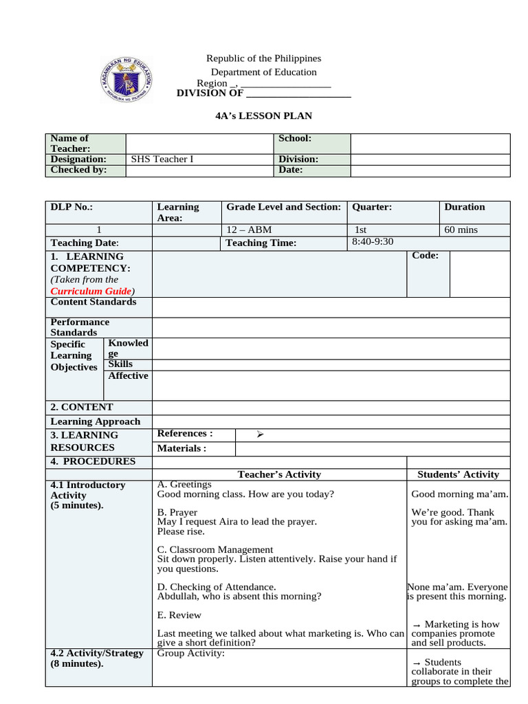 4a's DLP Format | PDF | Customer | Marketing