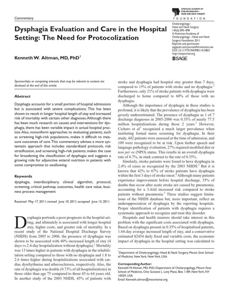Dysphagia Management Protocols in Hospitals | PDF | Clinical Medicine ...