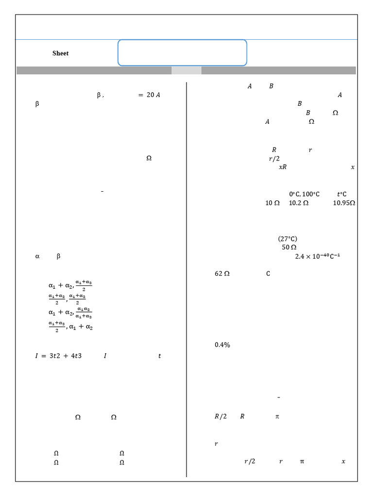 Current Electricity Practice Sheet | PDF | Series And Parallel Circuits ...