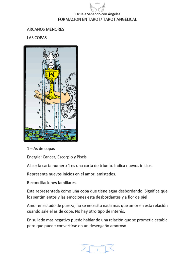 Formación en Tarot: Arcanos Menores Copas | PDF | Amor | Tarot