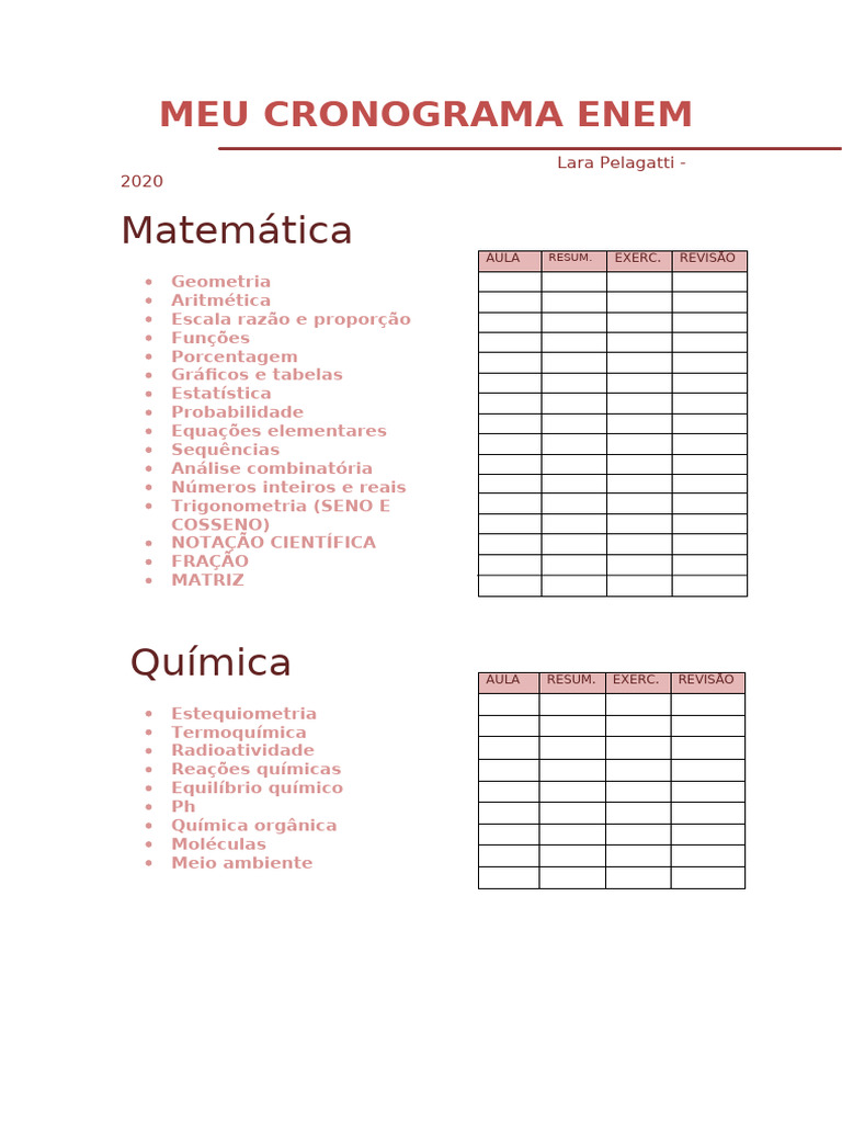 Cronograma de Estudos para o ENEM | PDF | Modernismo | Química