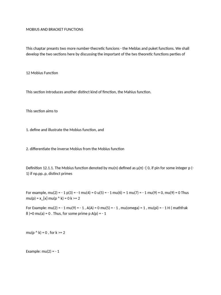 Mobius and Bracket Functions Explained | PDF | Function (Mathematics ...