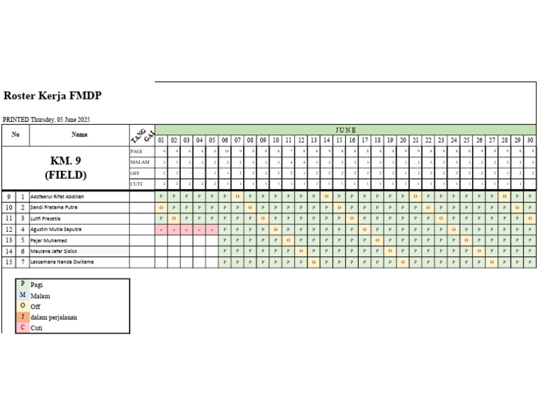 Roster Kerja FMDP - Juni 2025 | PDF