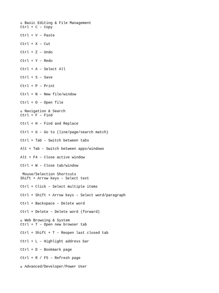Essential Keyboard Shortcuts Guide | PDF